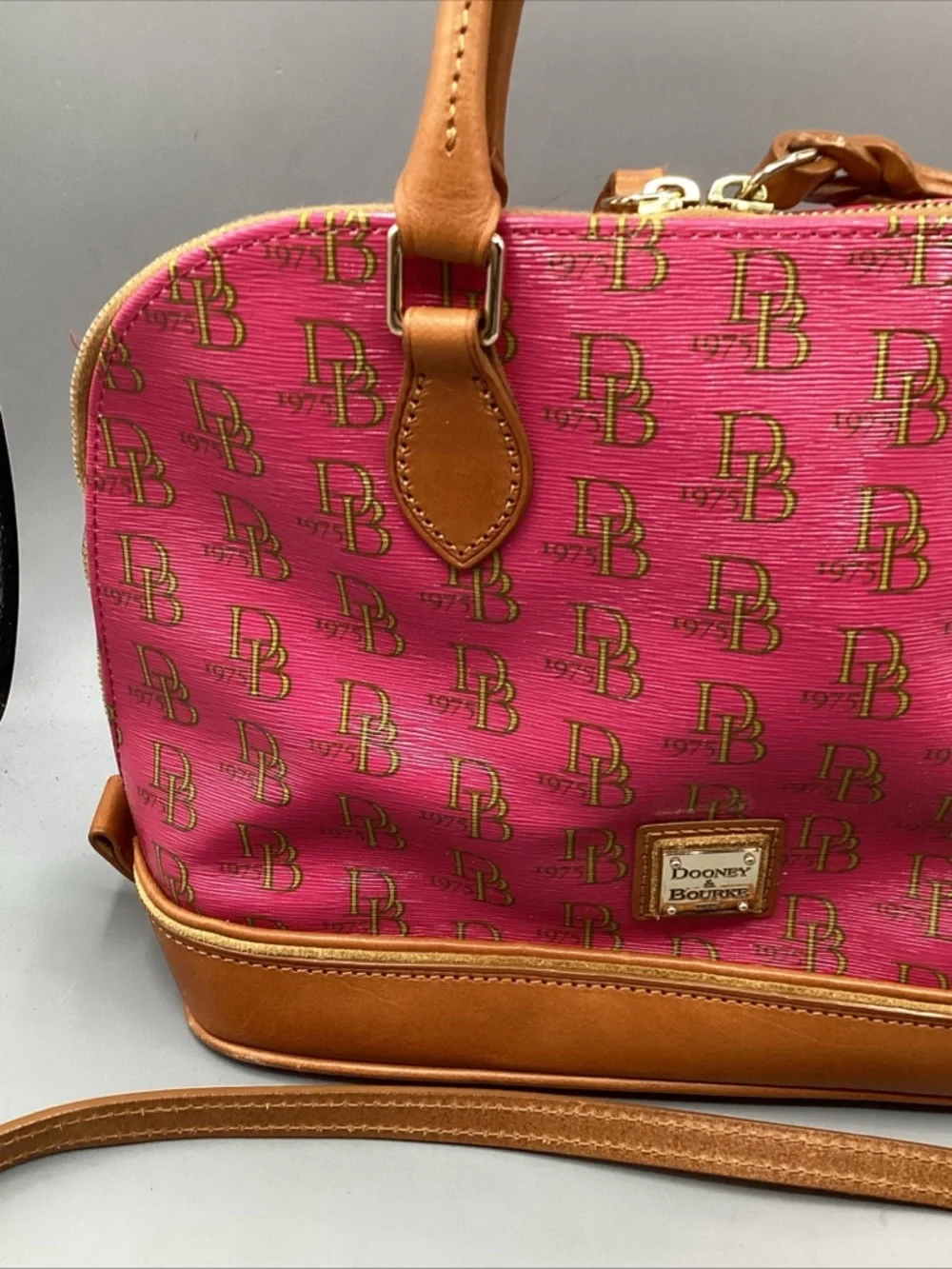 NOS Dooney & Bourke Pink Logo Satchel with Tan Leather Trim and Strap